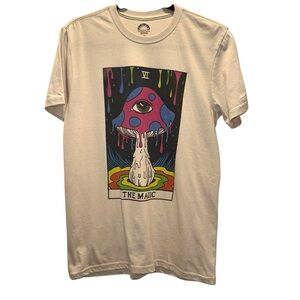 Spiritual Being The Magic Mushroom Tarot Card Graphic T-Shirt Beige Size Medium
